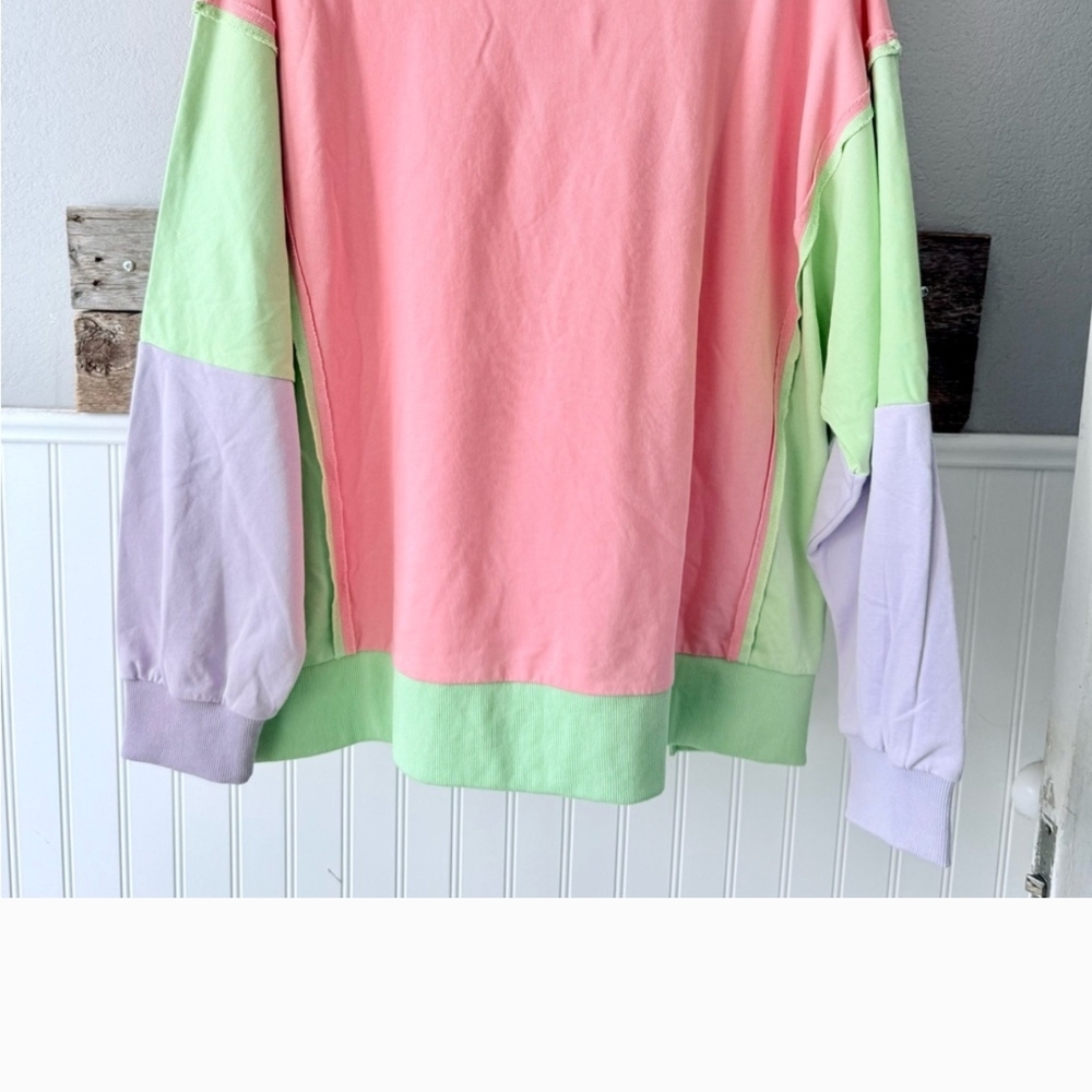 BiBi Colorblock Sweatshirt - Pink, Green, and Lavender